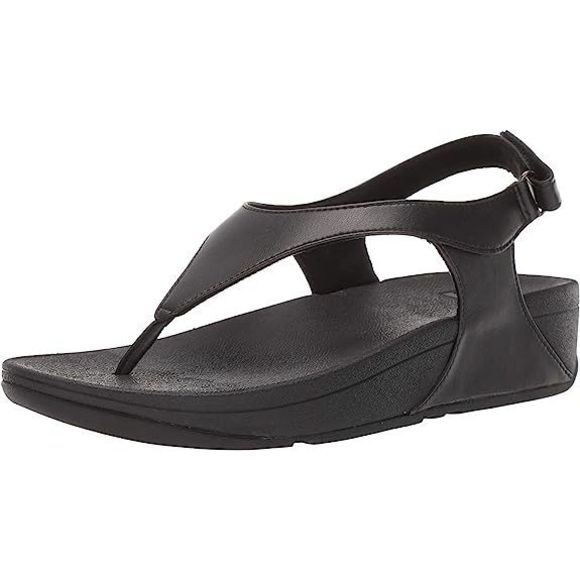 FitFlop Skylar Lainey Slingback Thong Wedge Sandals Black US Women's Size 6 - Picture 2 of 7